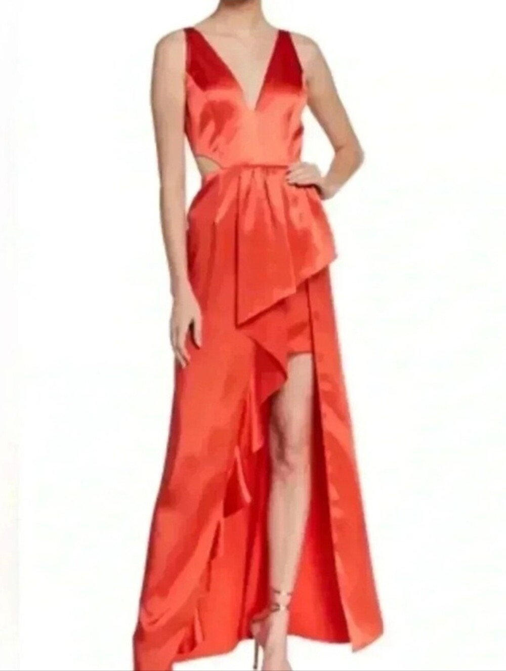 AIDAN BY AIDAN MATTOX Sleeveless Cutout High-Low Satin Flounce Gown - Size 10